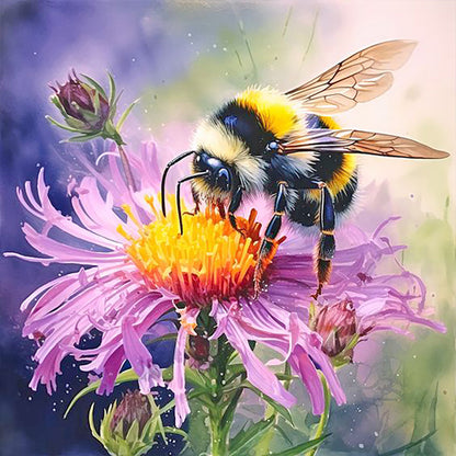 Flower And Bee - Full Round Drill Diamond Painting 30*30CM