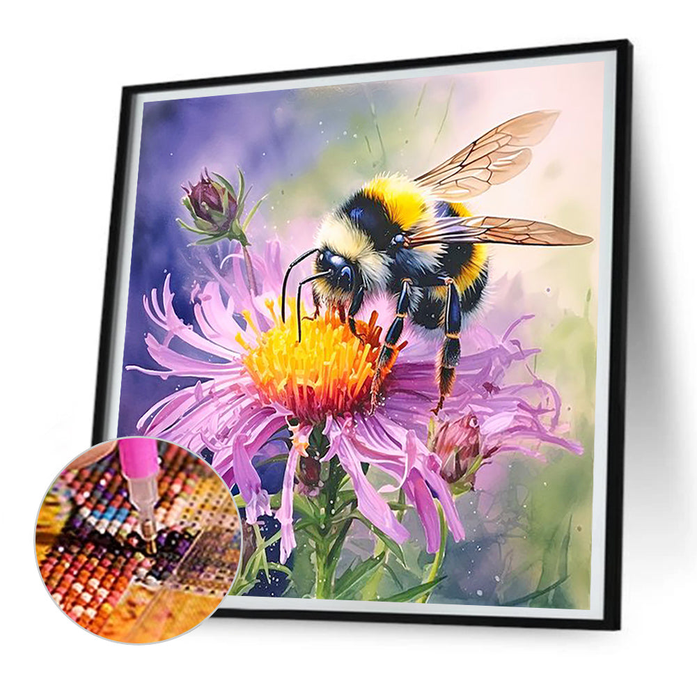 Flower And Bee - Full Round Drill Diamond Painting 30*30CM