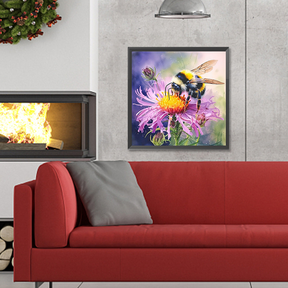 Flower And Bee - Full Round Drill Diamond Painting 30*30CM