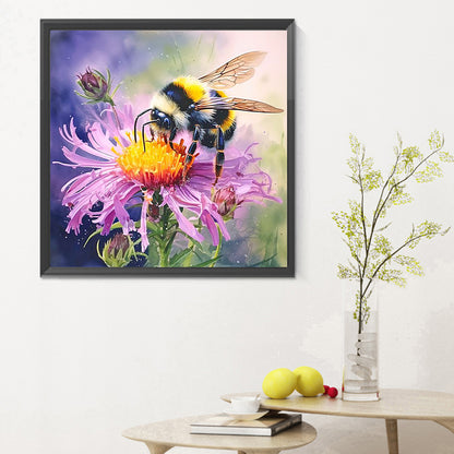 Flower And Bee - Full Round Drill Diamond Painting 30*30CM