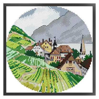 Alpine Landscape - 14CT Stamped Cross Stitch 22*22CM(Joy Sunday)