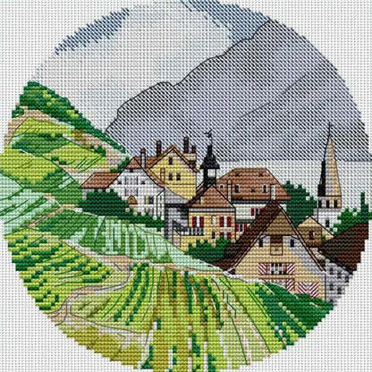 Alpine Landscape - 14CT Stamped Cross Stitch 22*22CM(Joy Sunday)