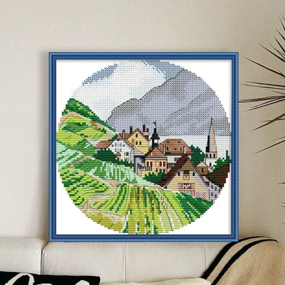 Alpine Landscape - 14CT Stamped Cross Stitch 22*22CM(Joy Sunday)