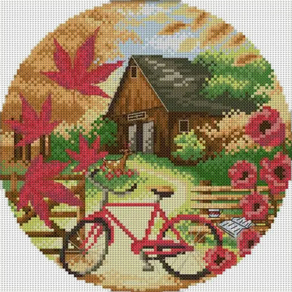 Autumn Scene - 14CT Stamped Cross Stitch 26*26CM(Joy Sunday)