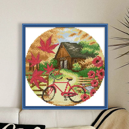 Autumn Scene - 14CT Stamped Cross Stitch 26*26CM(Joy Sunday)