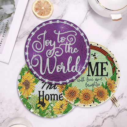 4 PCS Wooden Diamond Painted Placemats Round Placemat with Holder (Home)