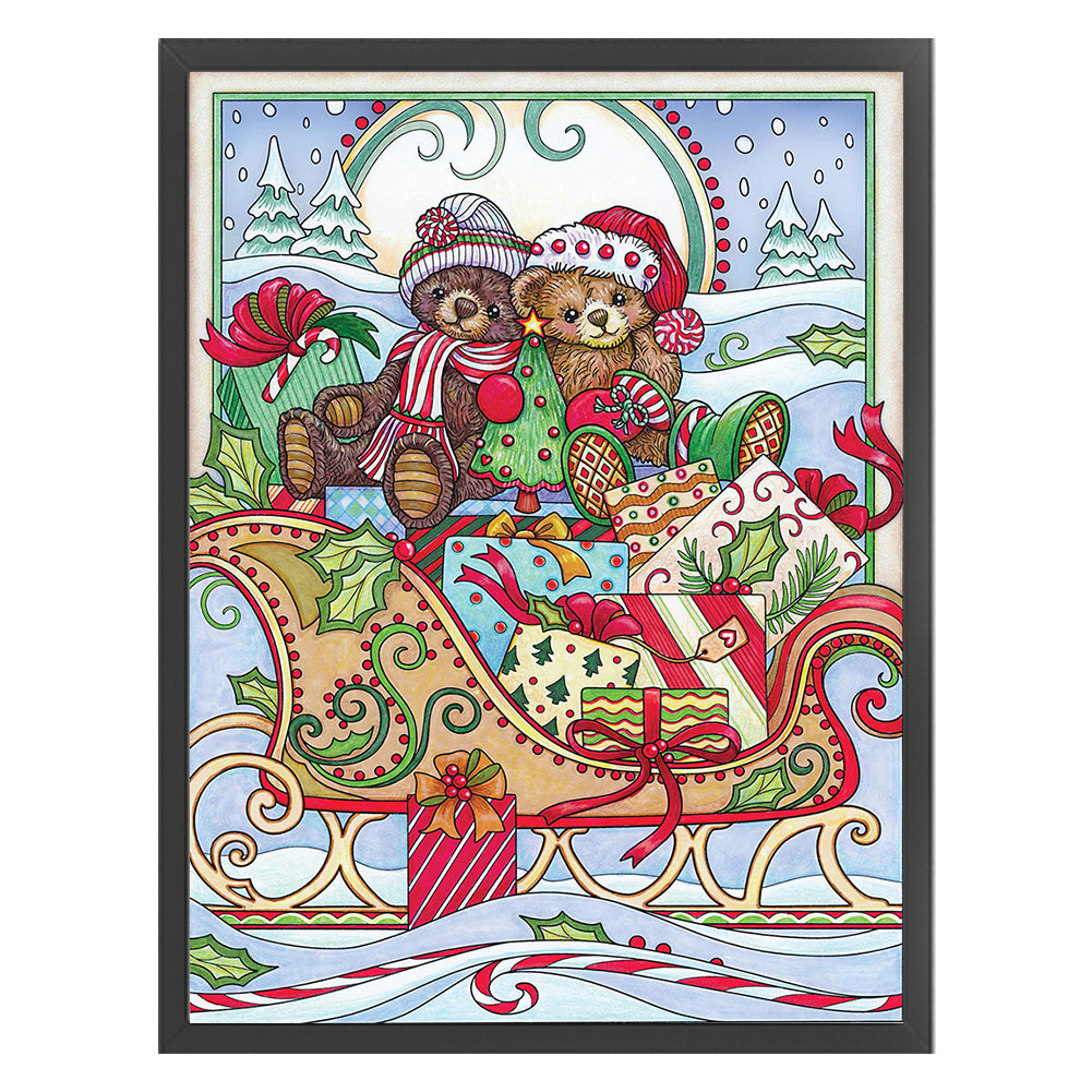 Christmas Sleigh Bear - 11CT Stamped Cross Stitch 40*55CM(Joy Sunday)