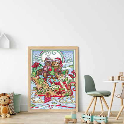 Christmas Sleigh Bear - 11CT Stamped Cross Stitch 40*55CM(Joy Sunday)