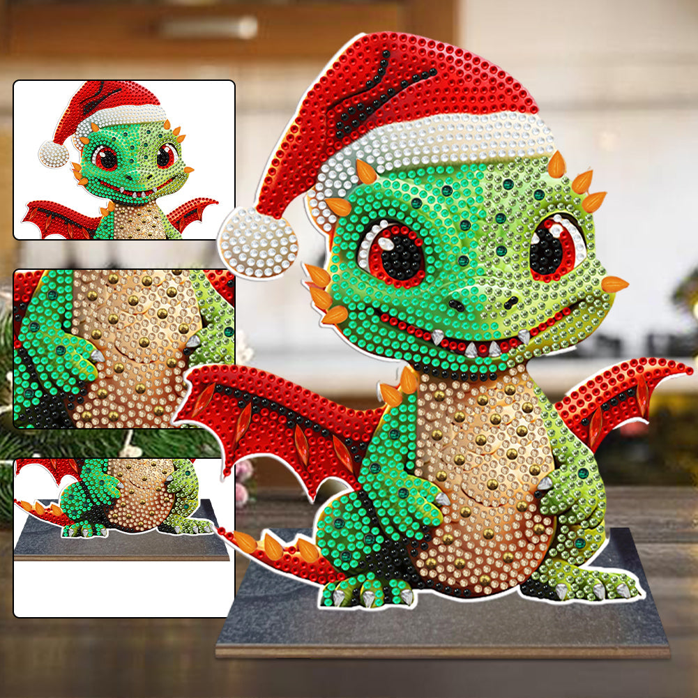 Wooden Desktop Diamond Art Kits Xmas Office Desktop Decor (Christmas Dragon #2)