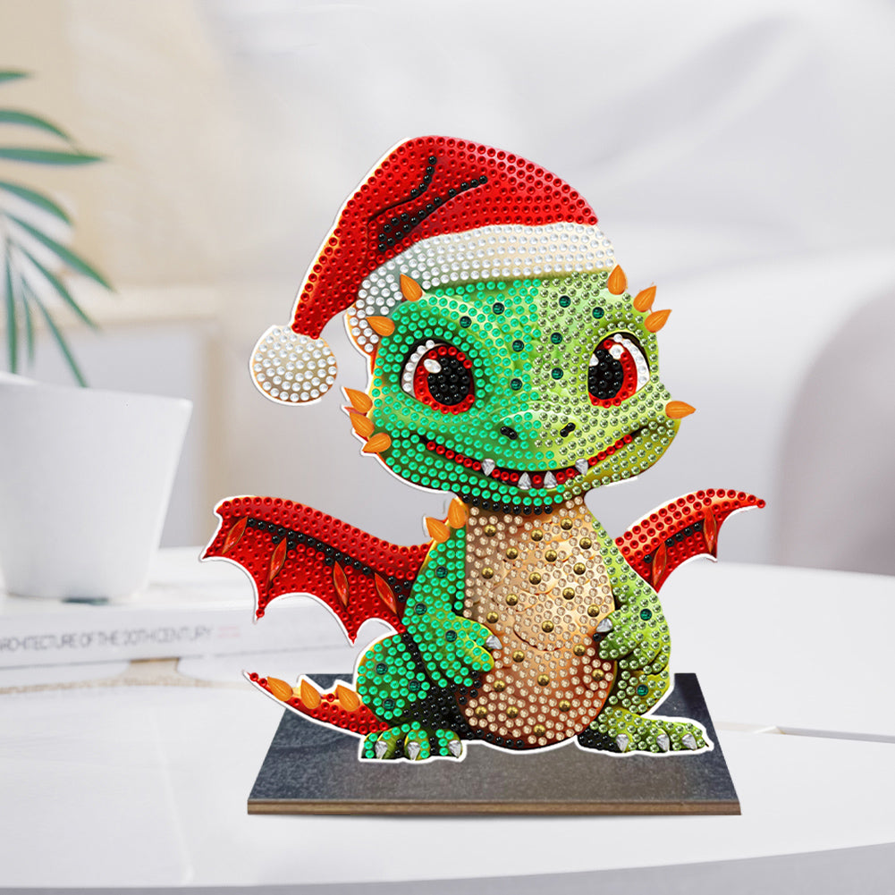 Wooden Desktop Diamond Art Kits Xmas Office Desktop Decor (Christmas Dragon #2)