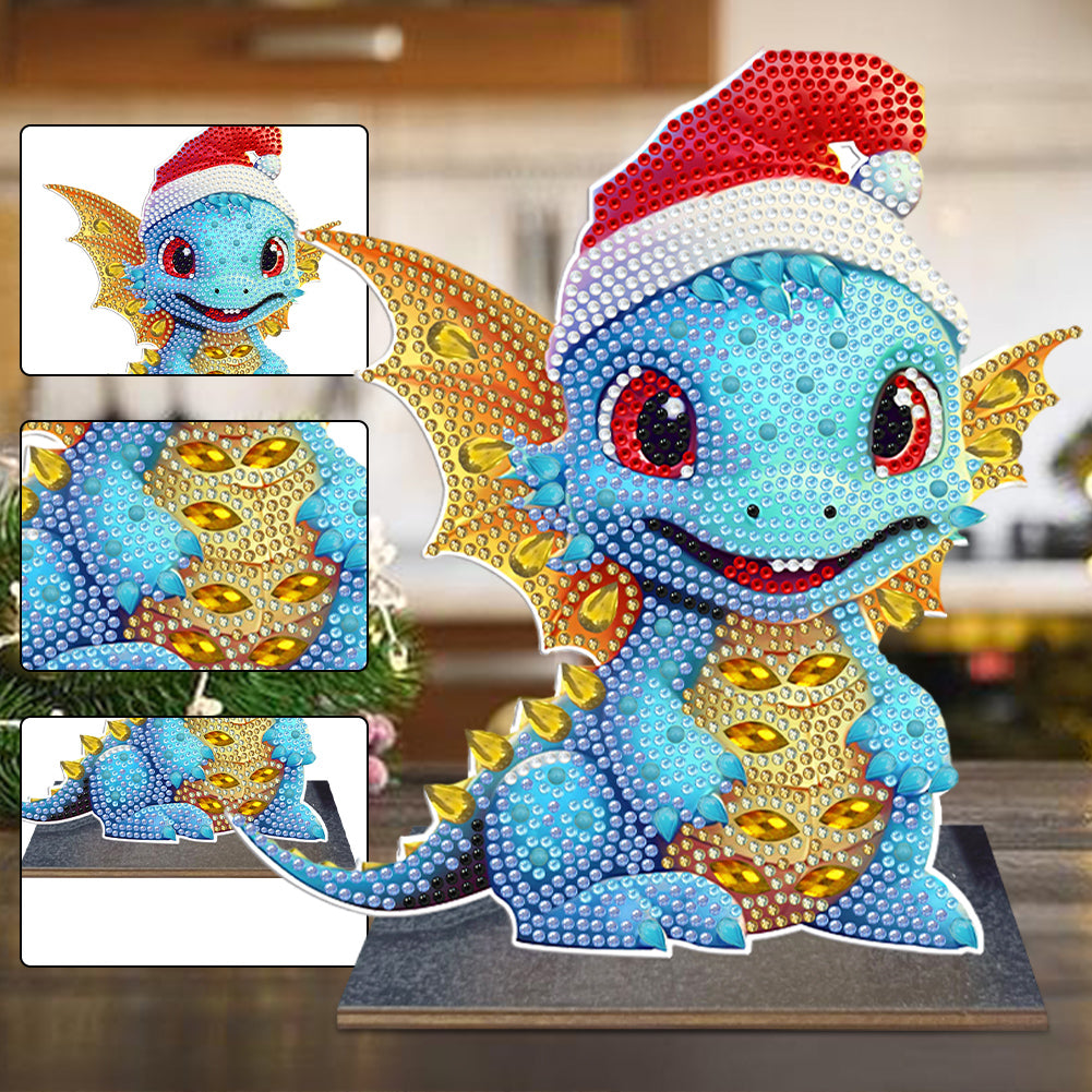 Wooden Desktop Diamond Art Kits Xmas Office Desktop Decor (Christmas Dragon #3)