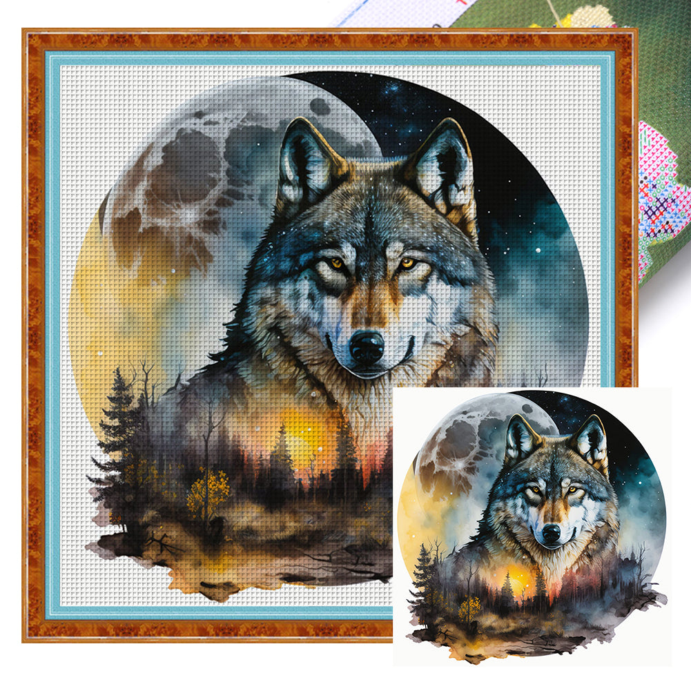 Wolf - 14CT Stamped Cross Stitch 40*40CM(Joy Sunday)