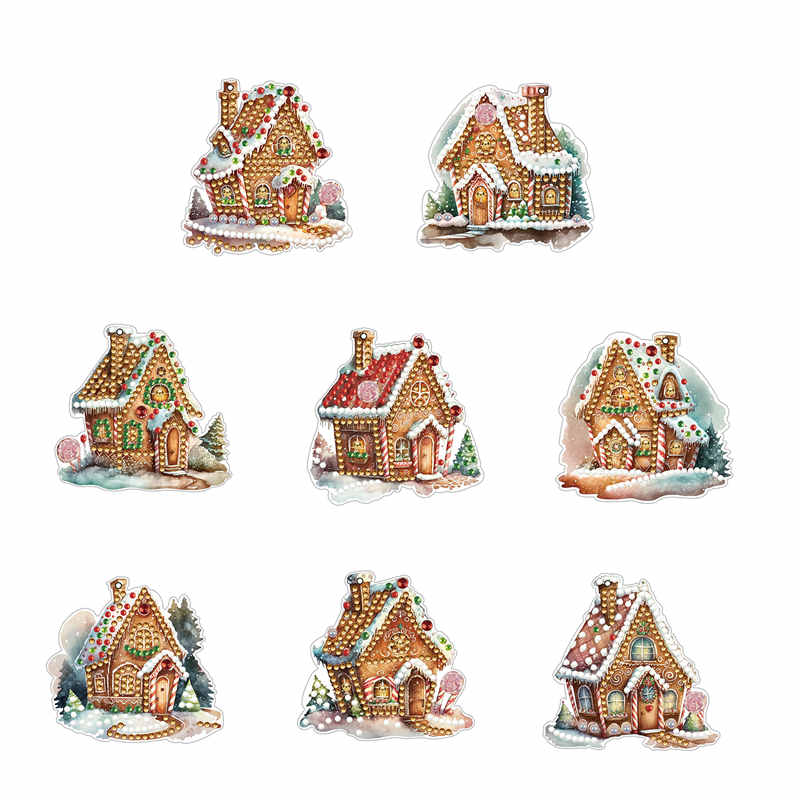 8 PCS Acrylic Single-Sided Diamond Painting Hanging Pendant (Christmas House)