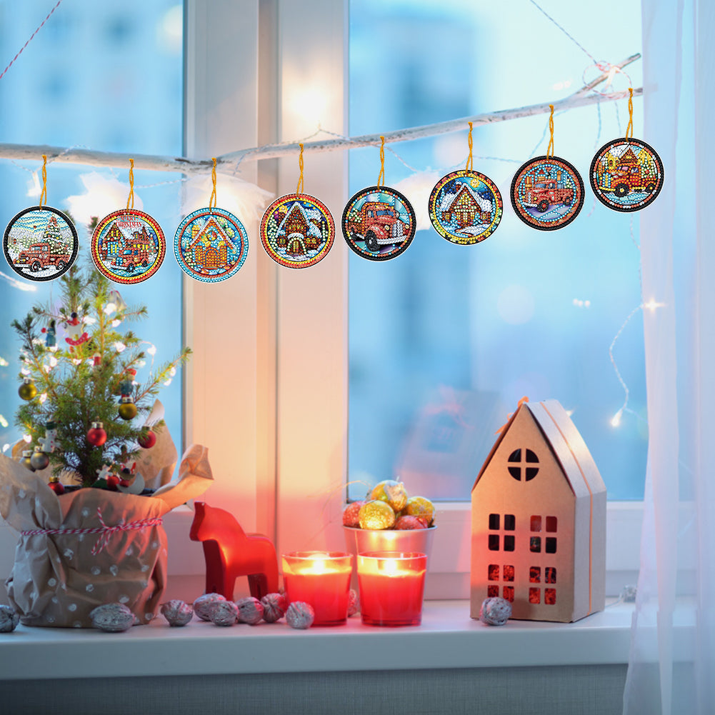 8 PCS Acrylic Single-Sided Diamond Painting Hanging Pendant (Christmas Truck)