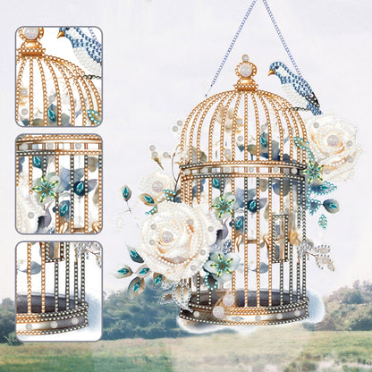 Acrylic Flower Birdcage Single-Sided DIY Diamond Painting Hanging Pendant (#2)