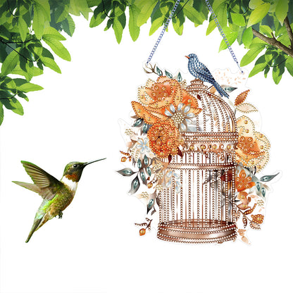 Acrylic Flower Birdcage Single-Sided DIY Diamond Painting Hanging Pendant (#3)