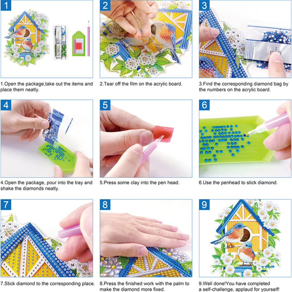 Acrylic Flower Birdcage Single-Sided DIY Diamond Painting Hanging Pendant (#6)