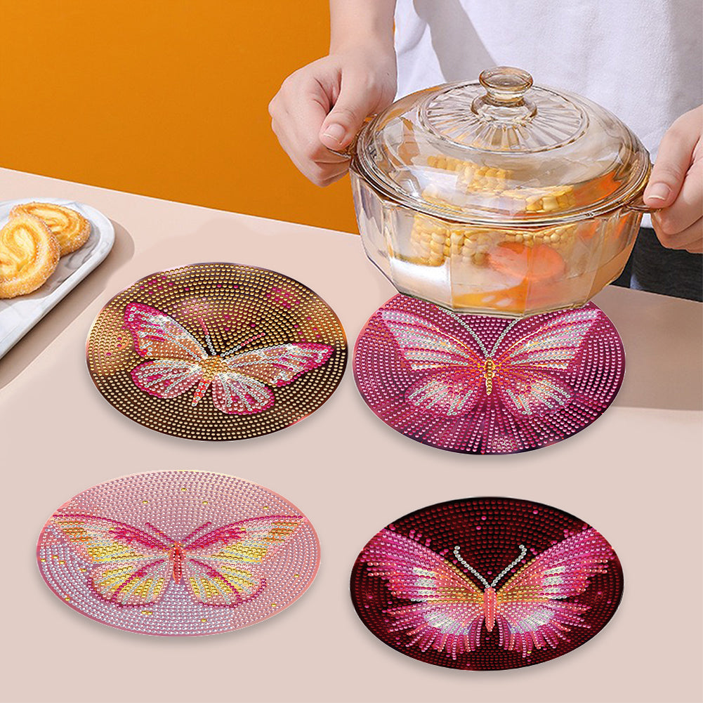4 PCS Acrylic Diamond Painted Placemats Tableware Mat (Fancy Butterfly)