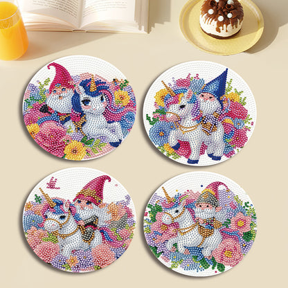 4 PCS Acrylic Diamond Painted Placemats Tableware Mat with Holder(Unicorn Gnome)