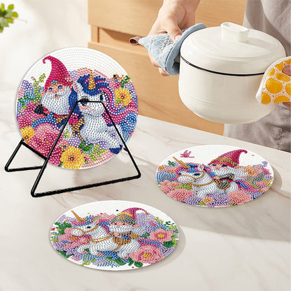 4 PCS Acrylic Diamond Painted Placemats Tableware Mat with Holder(Unicorn Gnome)