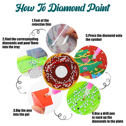 8 PCS Wooden Diamond Painting Coasters Kits with Holder for Adult Kid (Doughnut)