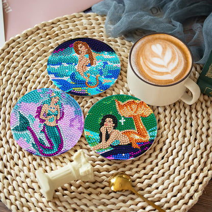 8 PCS Wooden Diamond Painting Coasters Kits with Holder for Adult Kid (Mermaid)