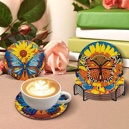 8 PCS Wooden Diamond Painting Coasters Kits with Holder for Adult Kid(Butterfly)