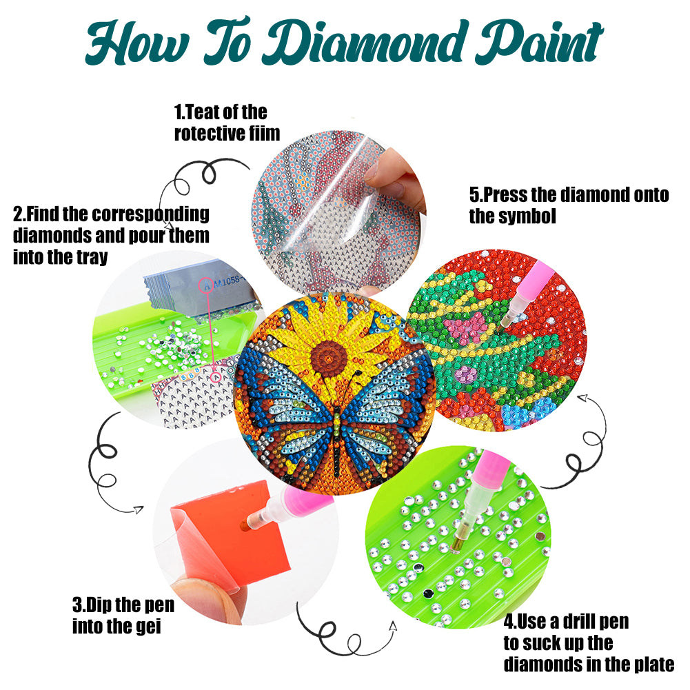 8 PCS Wooden Diamond Painting Coasters Kits with Holder for Adult Kid(Butterfly)