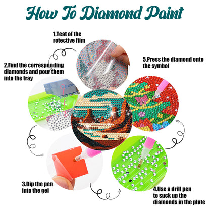 8 PCS Wooden Diamond Painting Coasters Kits with Holder for Adult Kid(Landscape)