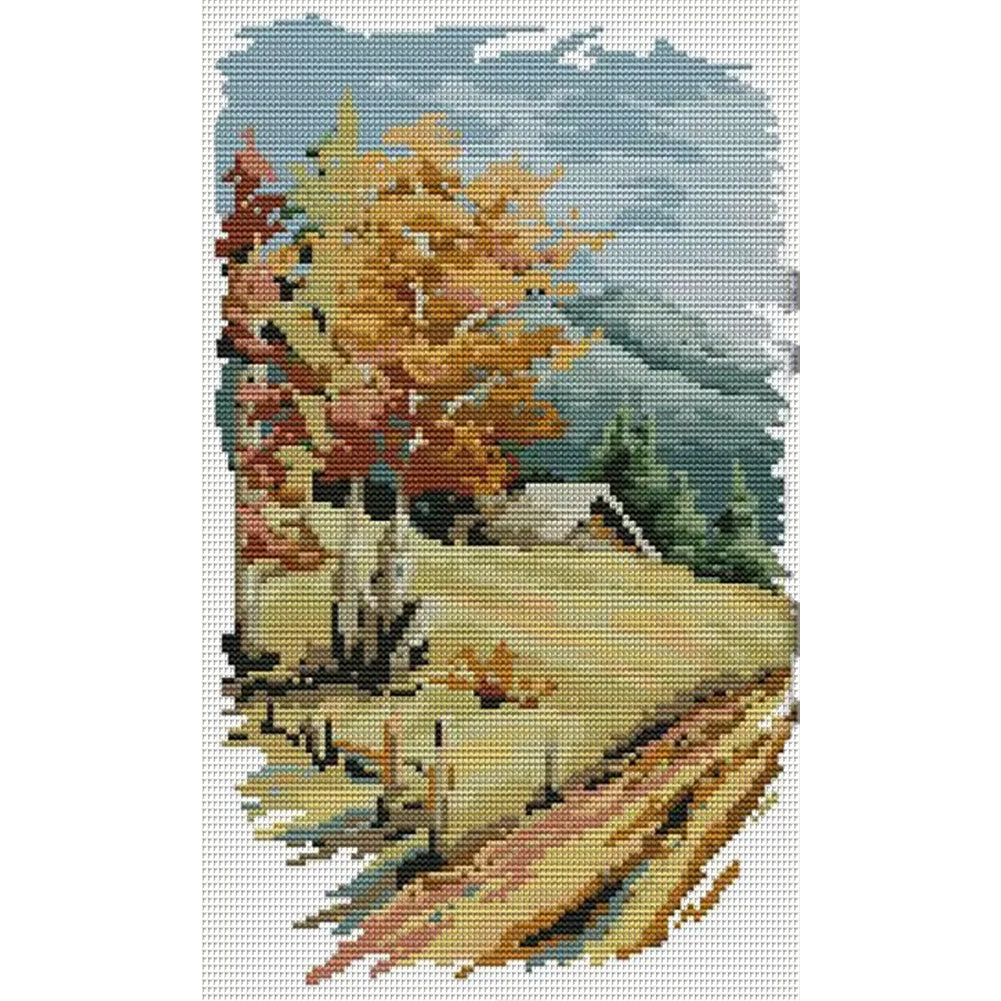 Long Version Of Four Seasons Autumn - 14CT Stamped Cross Stitch 22*37CM(Joy Sunday)