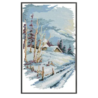 Long Version Four Seasons Winter - 14CT Stamped Cross Stitch 22*37CM(Joy Sunday)