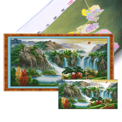 High Mountains And Long Rivers - 14CT Stamped Cross Stitch 89*48CM(Joy Sunday)