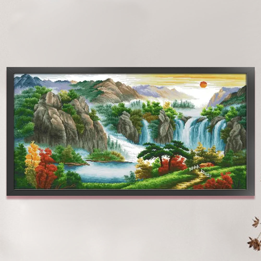 High Mountains And Long Rivers - 14CT Stamped Cross Stitch 89*48CM(Joy Sunday)