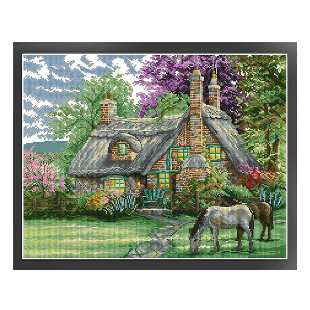 Flower Villa - 14CT Stamped Cross Stitch 46*38CM(Joy Sunday)