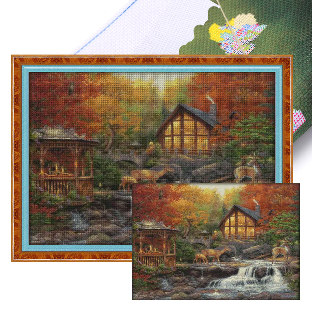 Deer Drinking By The Stream - 14CT Stamped Cross Stitch 66*52CM(Joy Sunday)