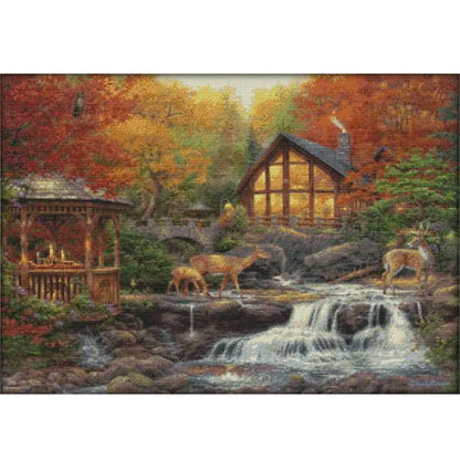 Deer Drinking By The Stream - 14CT Stamped Cross Stitch 66*52CM(Joy Sunday)