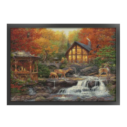 Deer Drinking By The Stream - 14CT Stamped Cross Stitch 66*52CM(Joy Sunday)