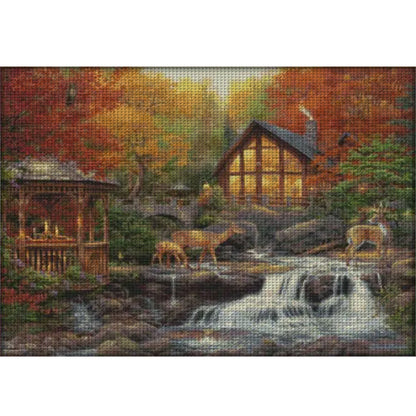 Deer Drinking By The Stream - 14CT Stamped Cross Stitch 66*52CM(Joy Sunday)