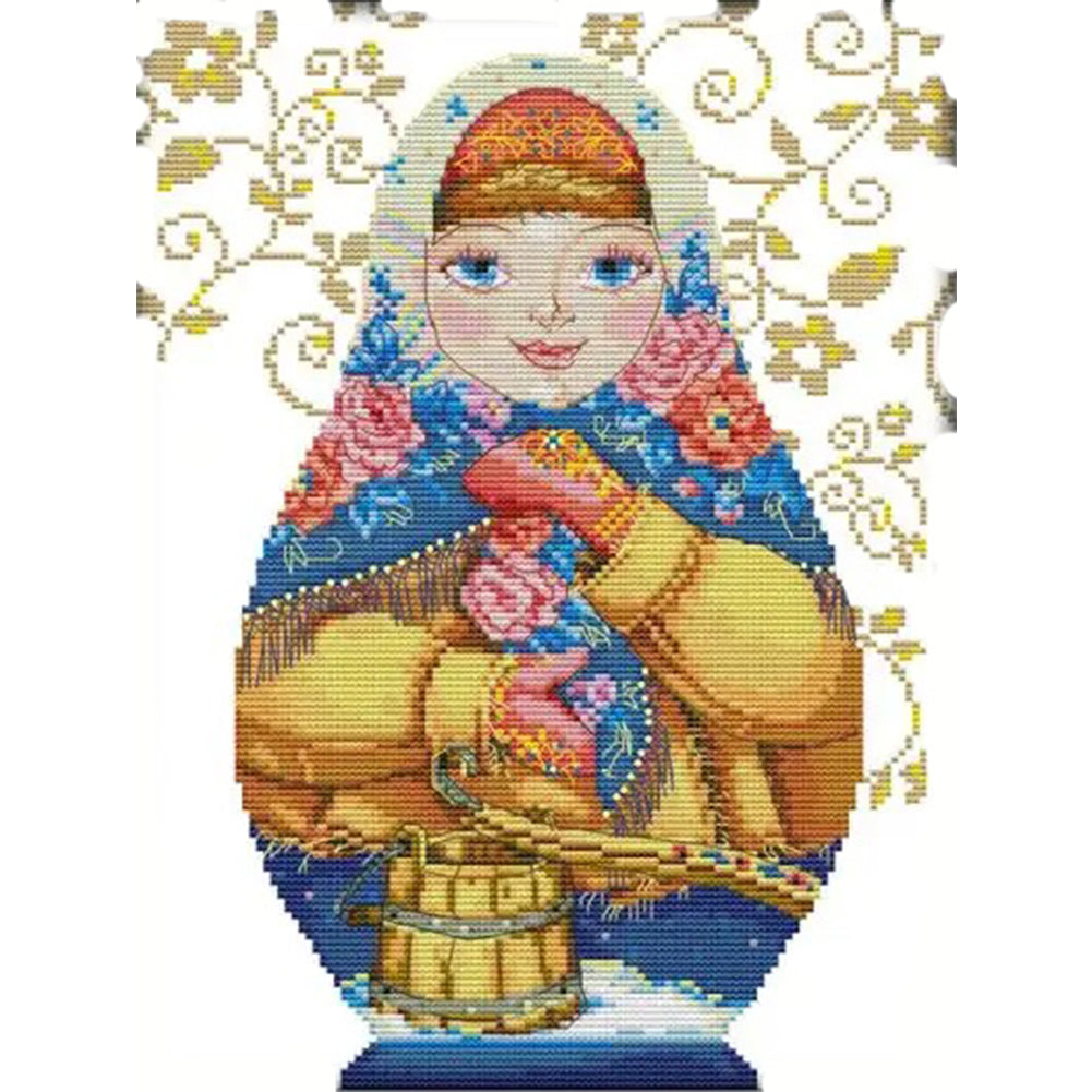 Russian Matryoshka Doll(6) - 14CT Stamped Cross Stitch 26*38CM(Joy Sunday)