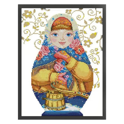 Russian Matryoshka Doll(6) - 14CT Stamped Cross Stitch 26*38CM(Joy Sunday)