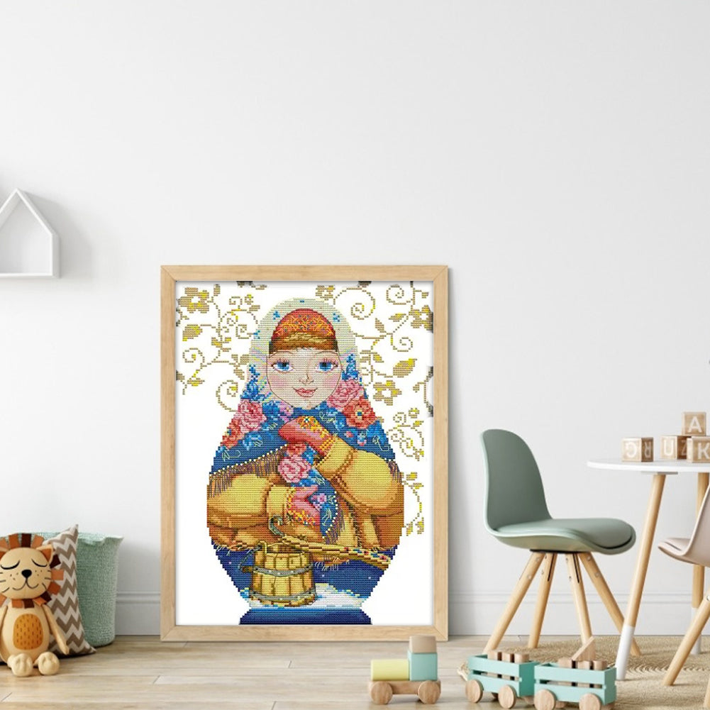 Russian Matryoshka Doll(6) - 14CT Stamped Cross Stitch 26*38CM(Joy Sunday)