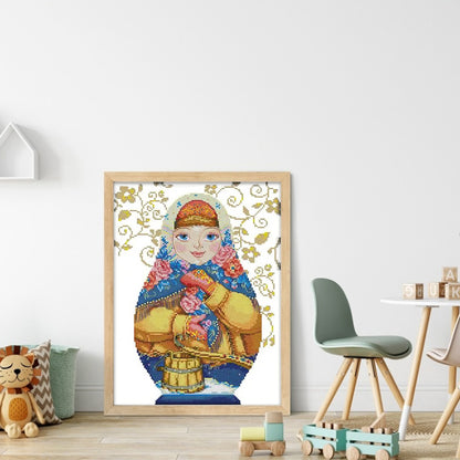 Russian Matryoshka Doll(6) - 14CT Stamped Cross Stitch 26*38CM(Joy Sunday)