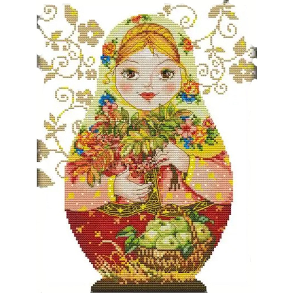 Russian Matryoshka Doll(5) - 14CT Stamped Cross Stitch 28*37CM(Joy Sunday)