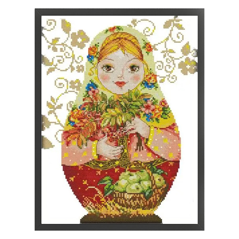 Russian Matryoshka Doll(5) - 14CT Stamped Cross Stitch 28*37CM(Joy Sunday)