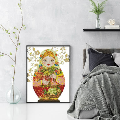 Russian Matryoshka Doll(5) - 14CT Stamped Cross Stitch 28*37CM(Joy Sunday)