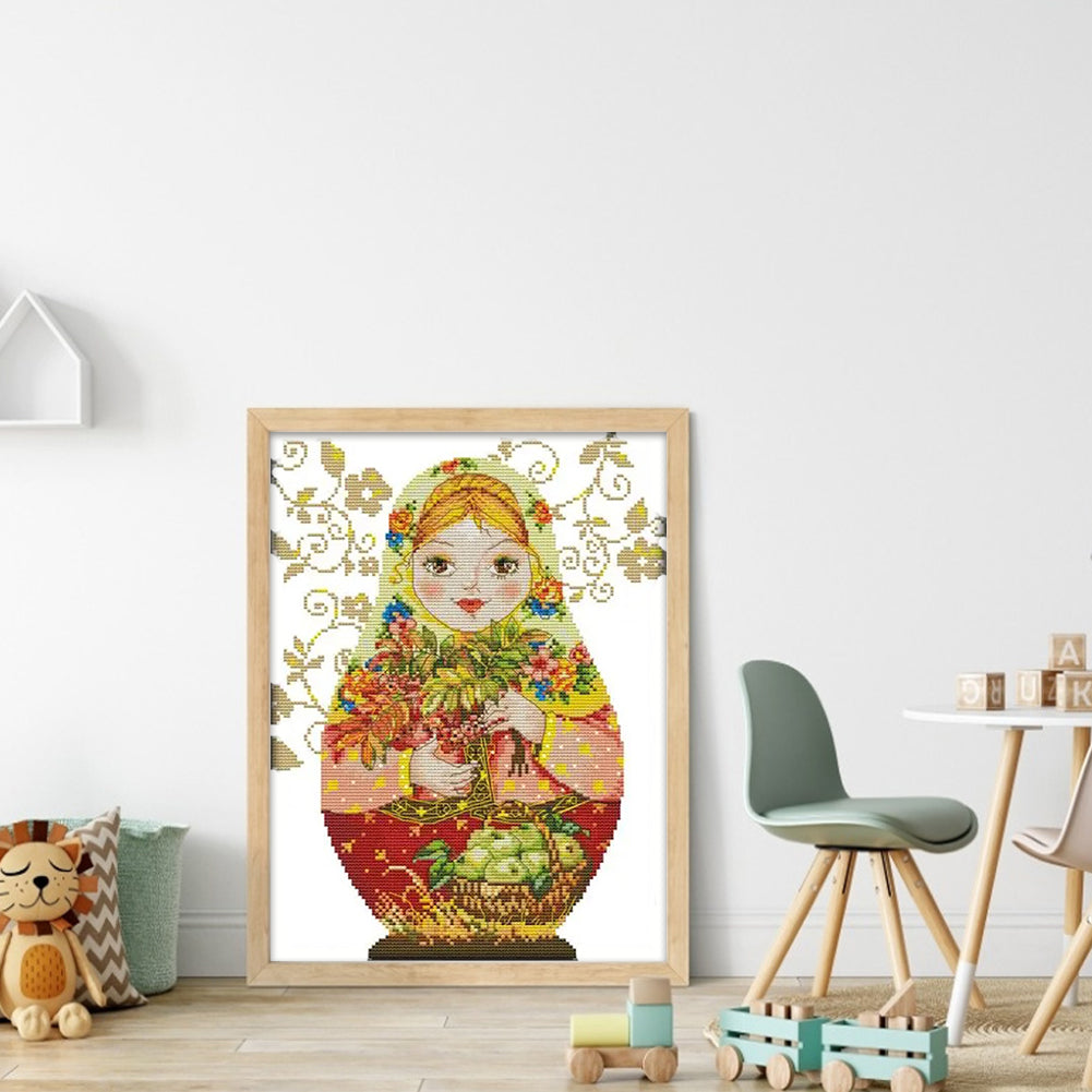 Russian Matryoshka Doll(5) - 14CT Stamped Cross Stitch 28*37CM(Joy Sunday)