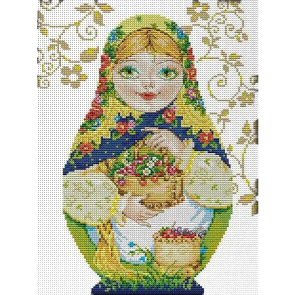 Russian Matryoshka Doll(8) - 14CT Stamped Cross Stitch 29*36CM(Joy Sunday)