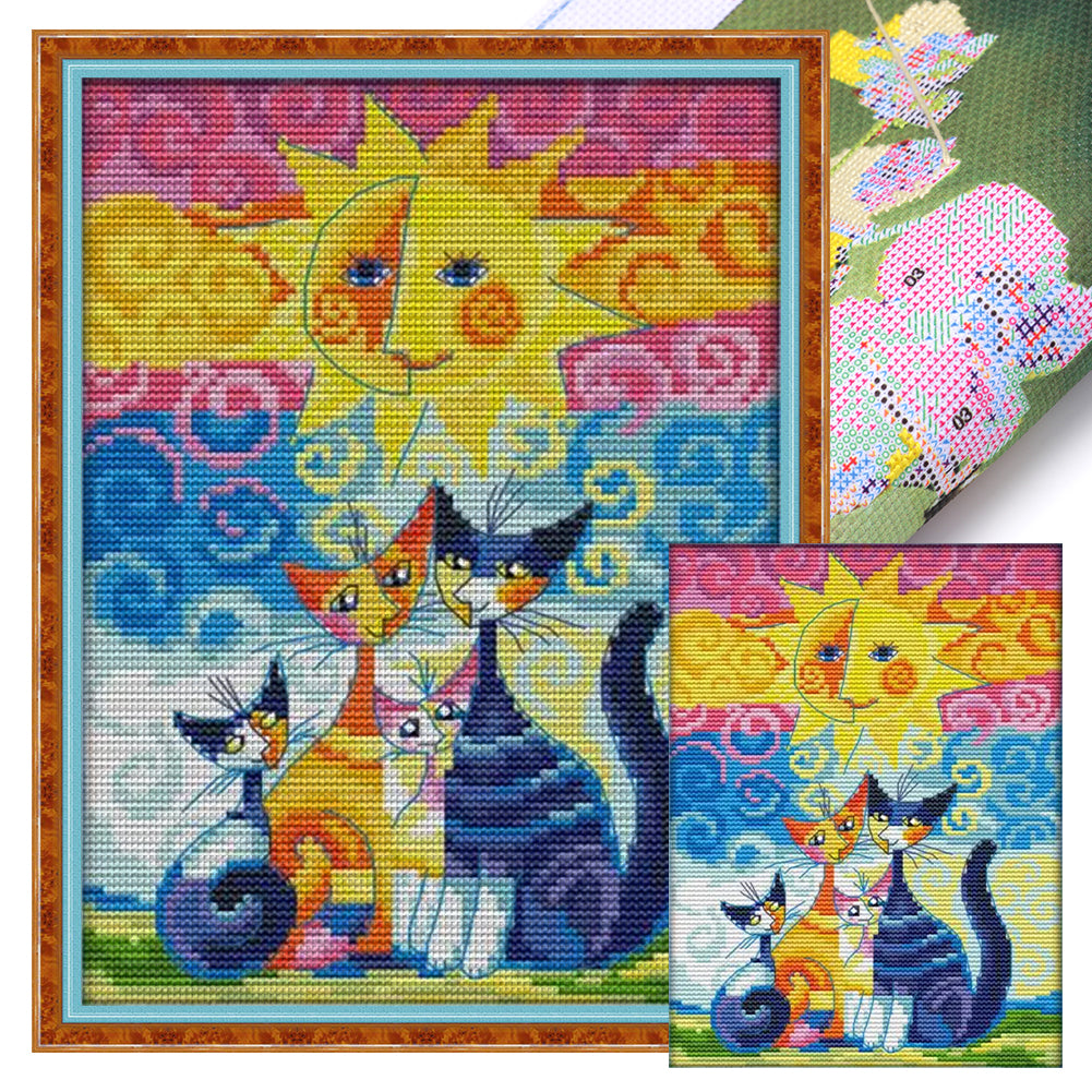 Cat In The Sun (2) - 14CT Stamped Cross Stitch 19*28CM(Joy Sunday)