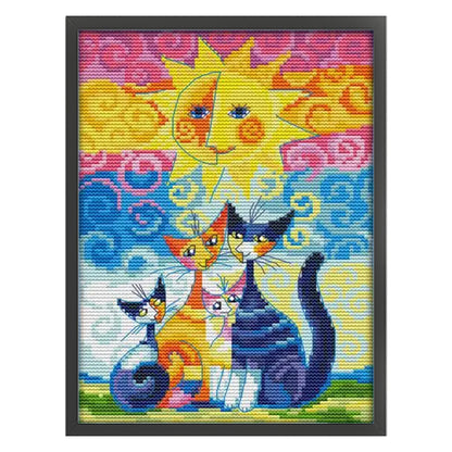 Cat In The Sun (2) - 14CT Stamped Cross Stitch 19*28CM(Joy Sunday)