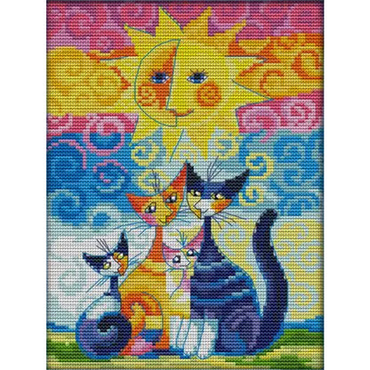 Cat In The Sun (2) - 14CT Stamped Cross Stitch 19*28CM(Joy Sunday)